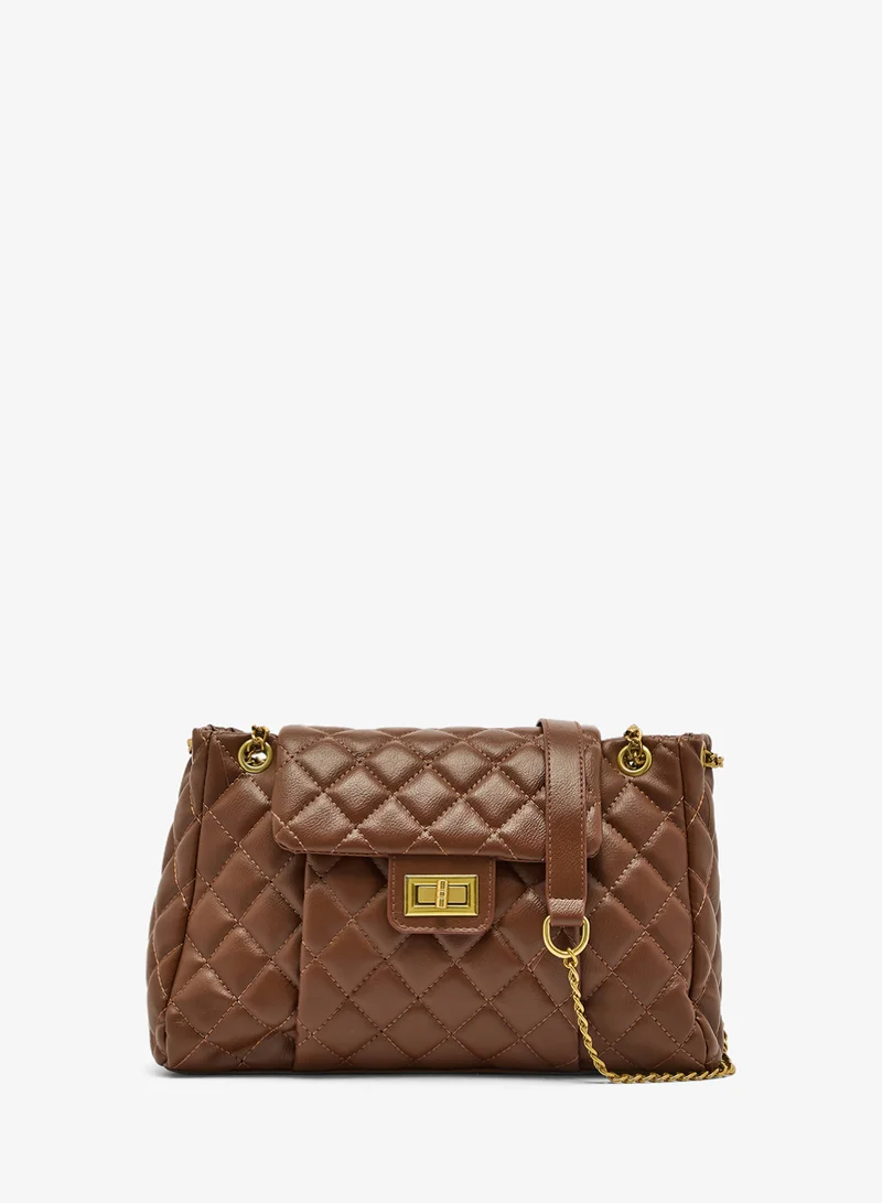 ELLA Quilted Textured Chain Detail Gold Accent Satchel